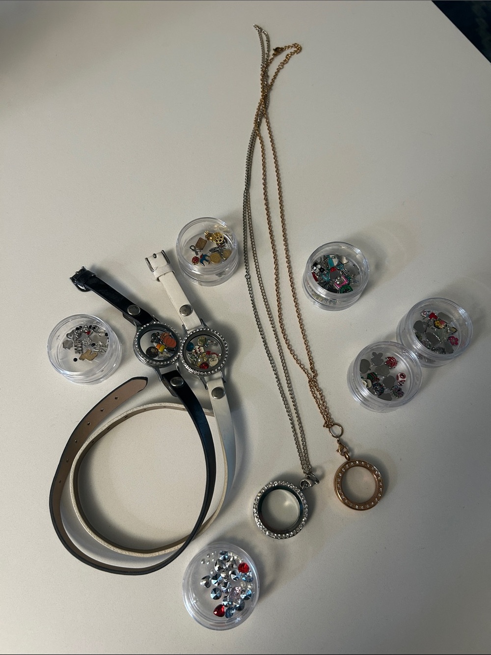 Interchangeable Charm Locket Necklace and Wrap Watch Set - Gold & Silver